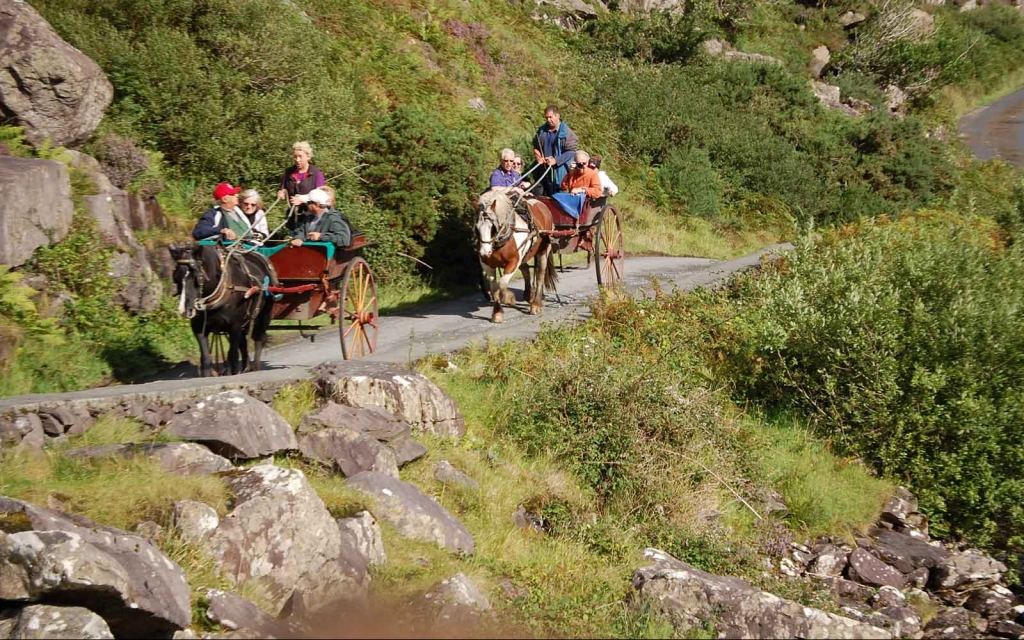 Traveling the Gap of Dunloe by horse cart to the "Wishing Bridge" Killarney, Ireland